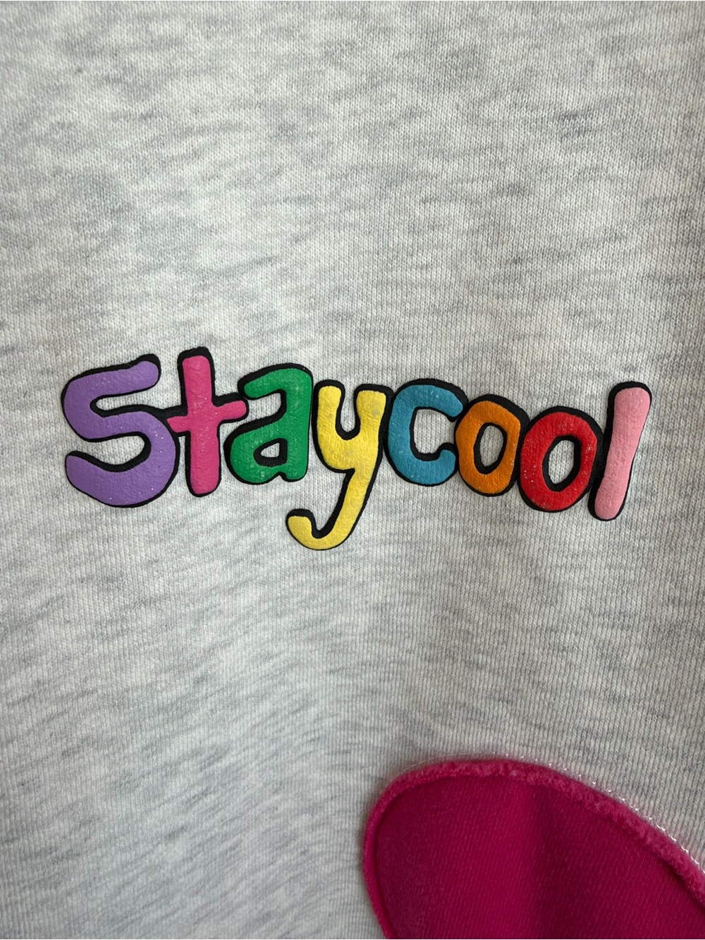 Stay Cool NYC Colorful Applique Patch Hoodie Medium Gray Retro Streetwear Fleece - Picture 5 of 13